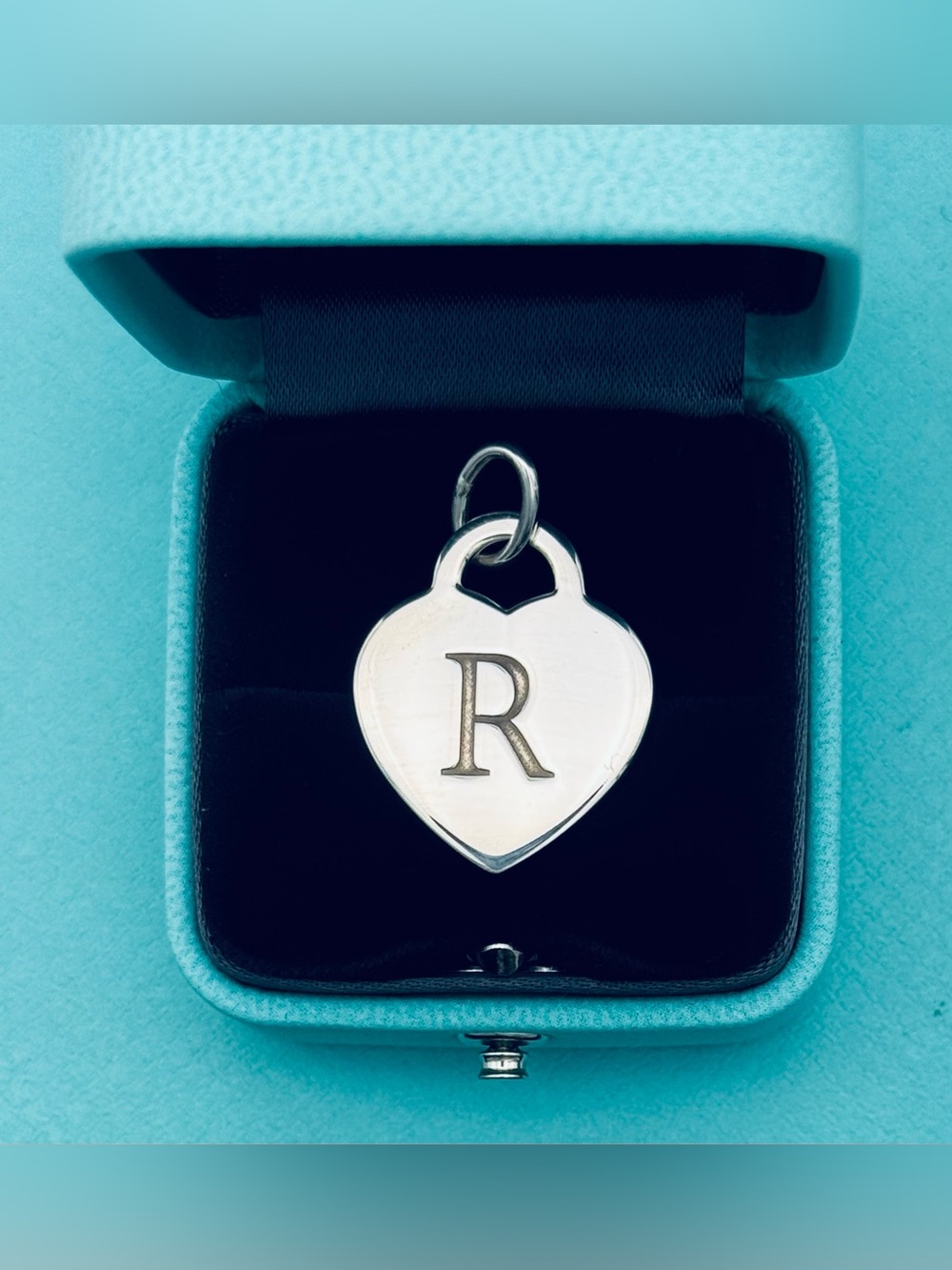 Tiffany and Co Initial R Silver Heart Charm Pendant with Letter R